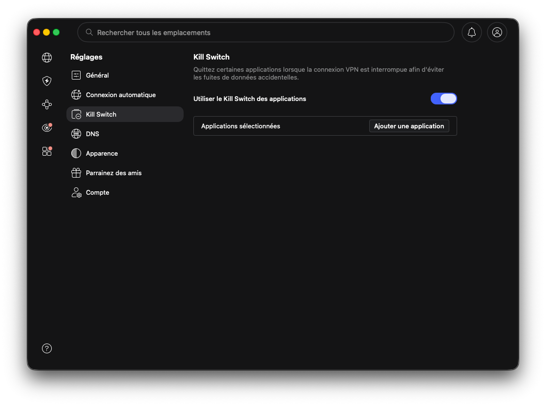 NordVPN - Kill switch and application kill switch. © Clubic