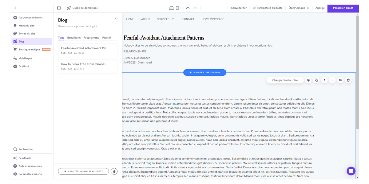 Hostinger Website Builder - Editing a blog post. ©Hostinger