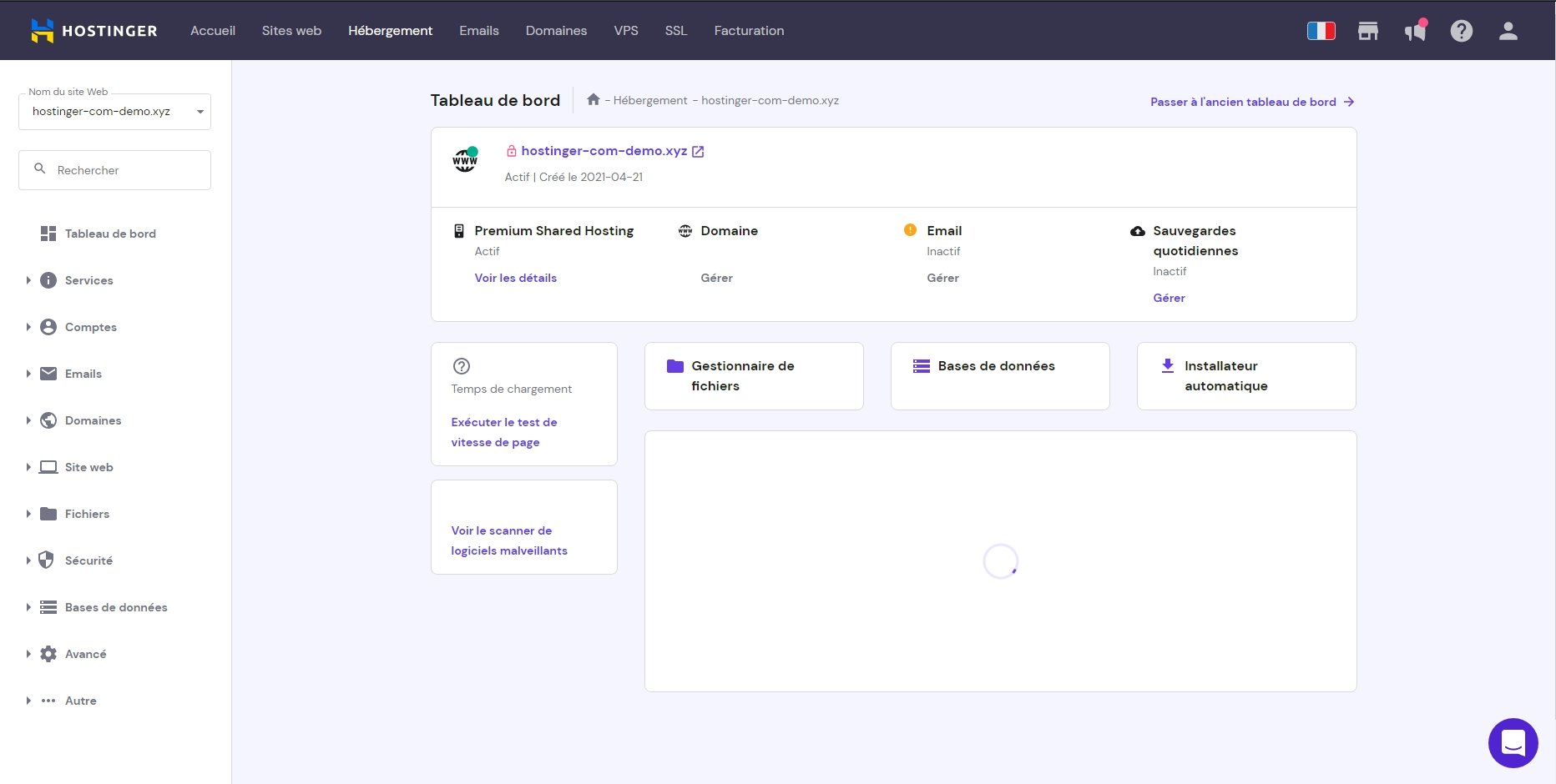 Hostinger - admin interface for data management