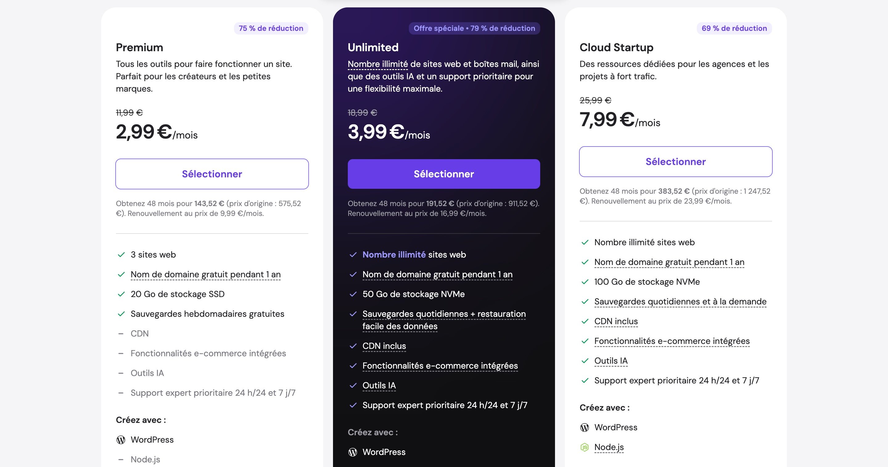 Offres pour l’hébergement de votre site WordPress. ©Hostinger