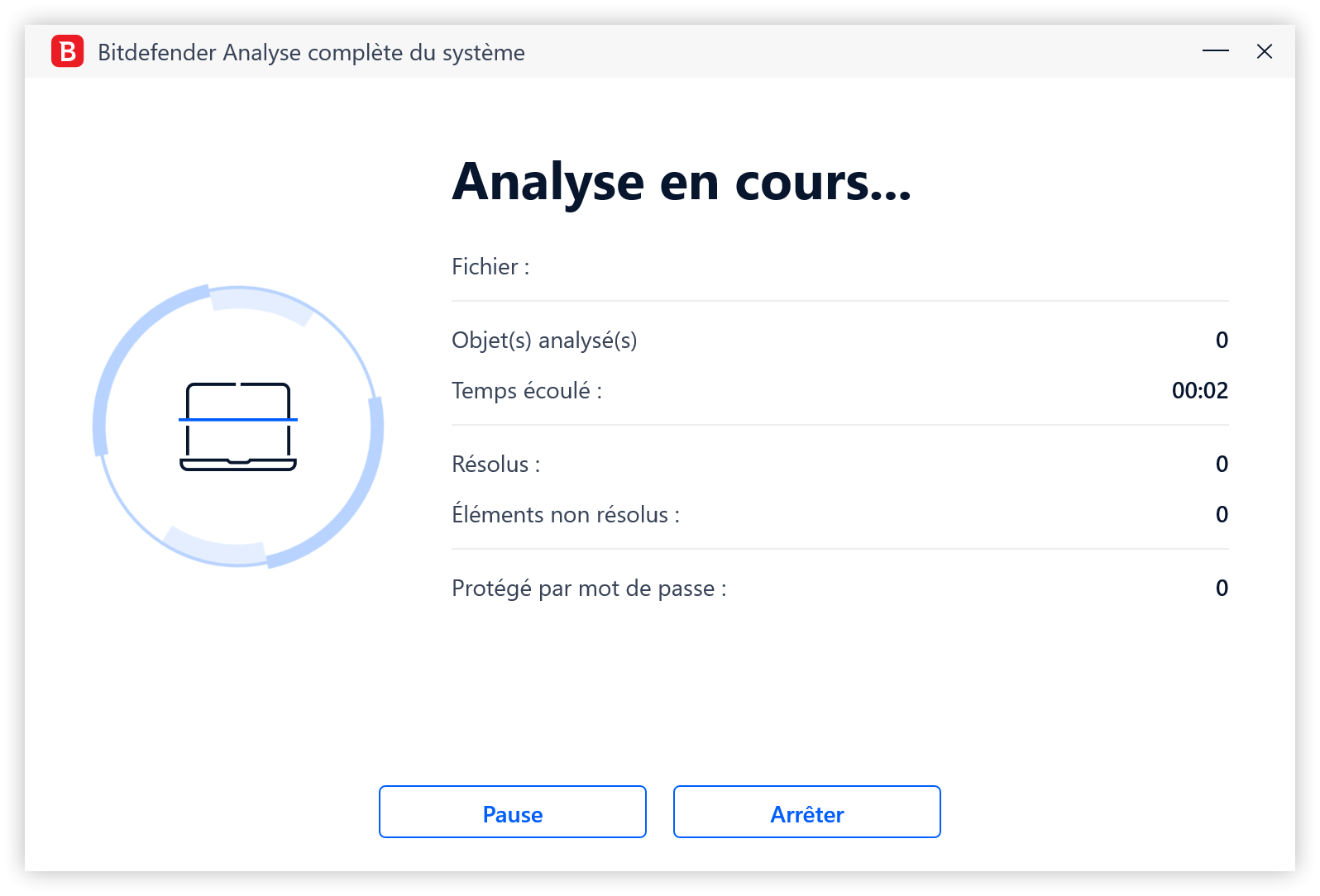 Bitdefender - L'analyse antivirus en cours