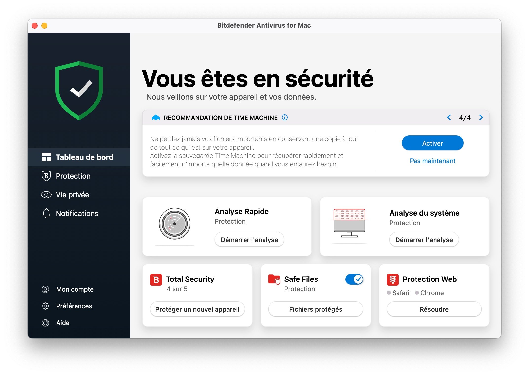 Bitdefender - L'interface de l'antivirus sur macOS
