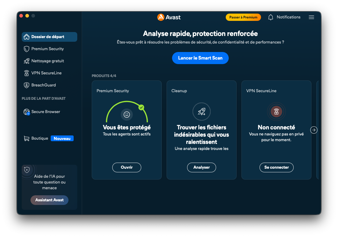 Avast Ultimate - The Home Screen. © Clubic