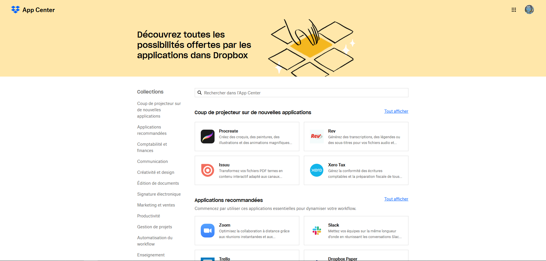 Dropbox - Panel des applications ©Dropbox