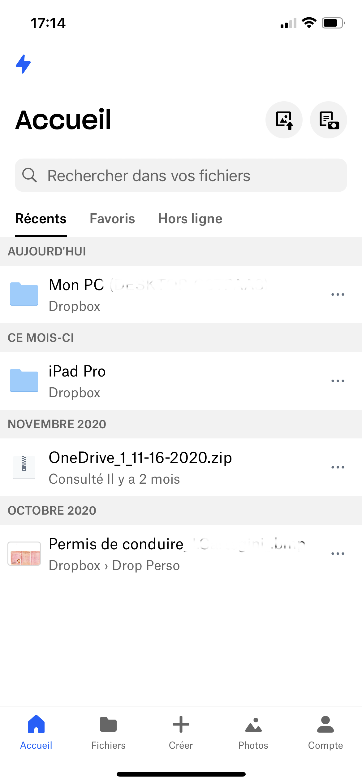 Dropbox - Home Screen iOS ©Dropbox
