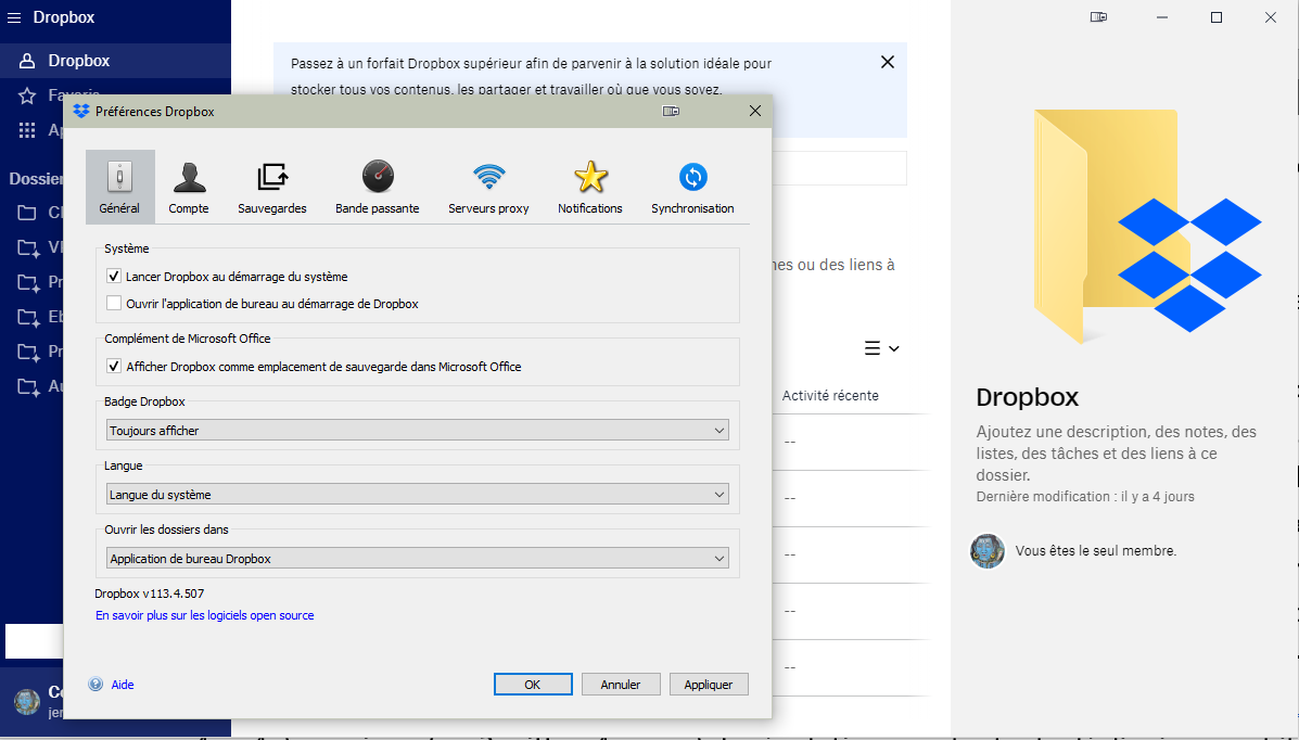 Dropbox - User preferences ©Dropbox