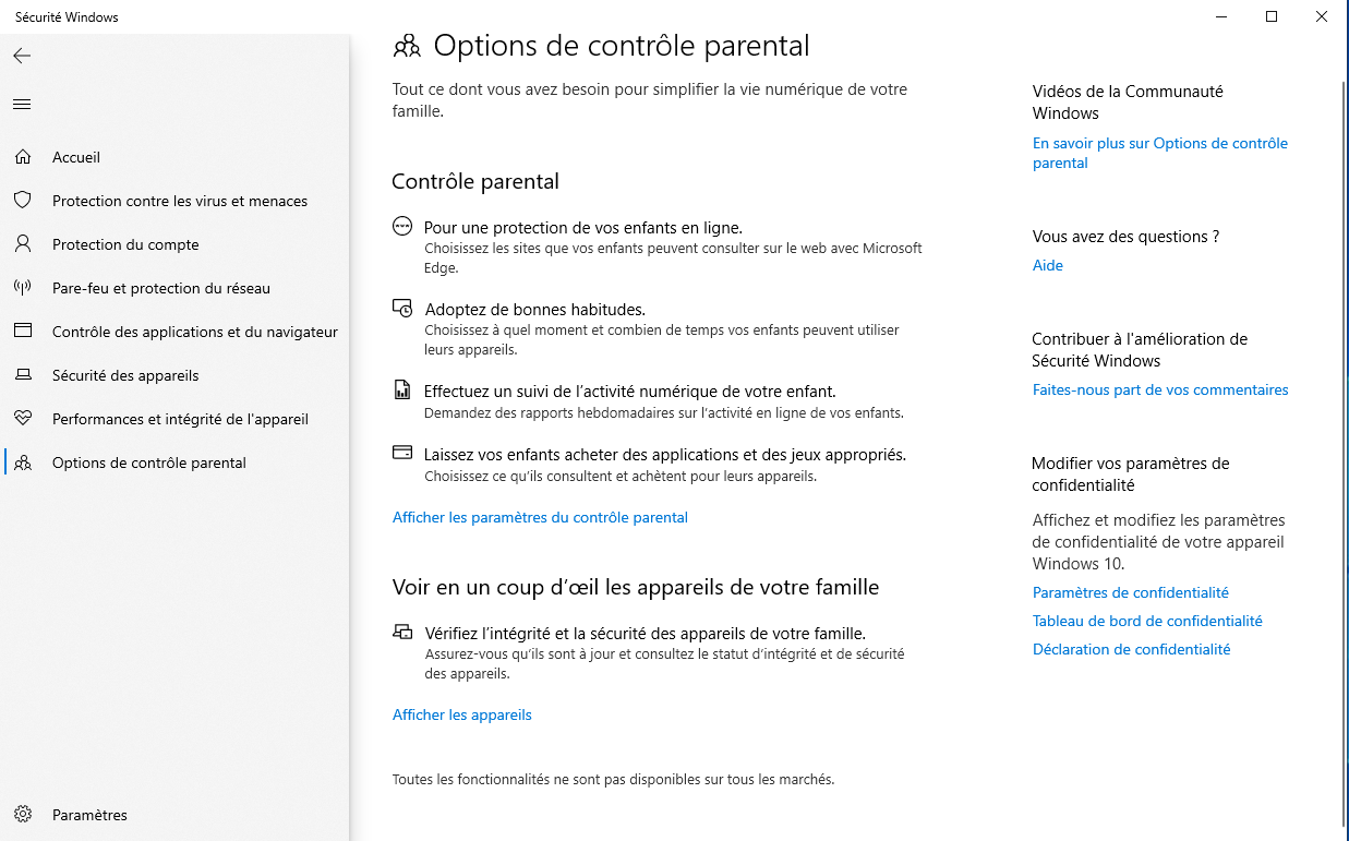 Microsoft Defender - Contrôle parental