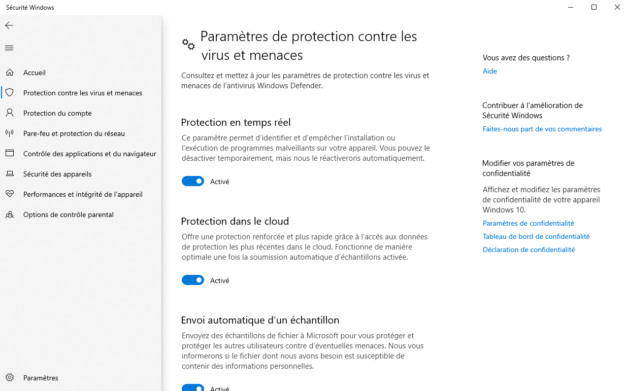 Microsoft Defender - Protection settings