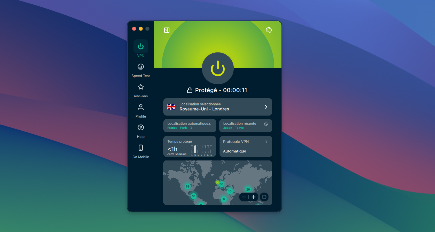 ExpressVPN - The modular interface, in compact mode. © Clubic