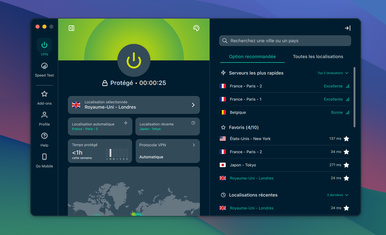 ExpressVPN - Choose a connection country. © Clubic