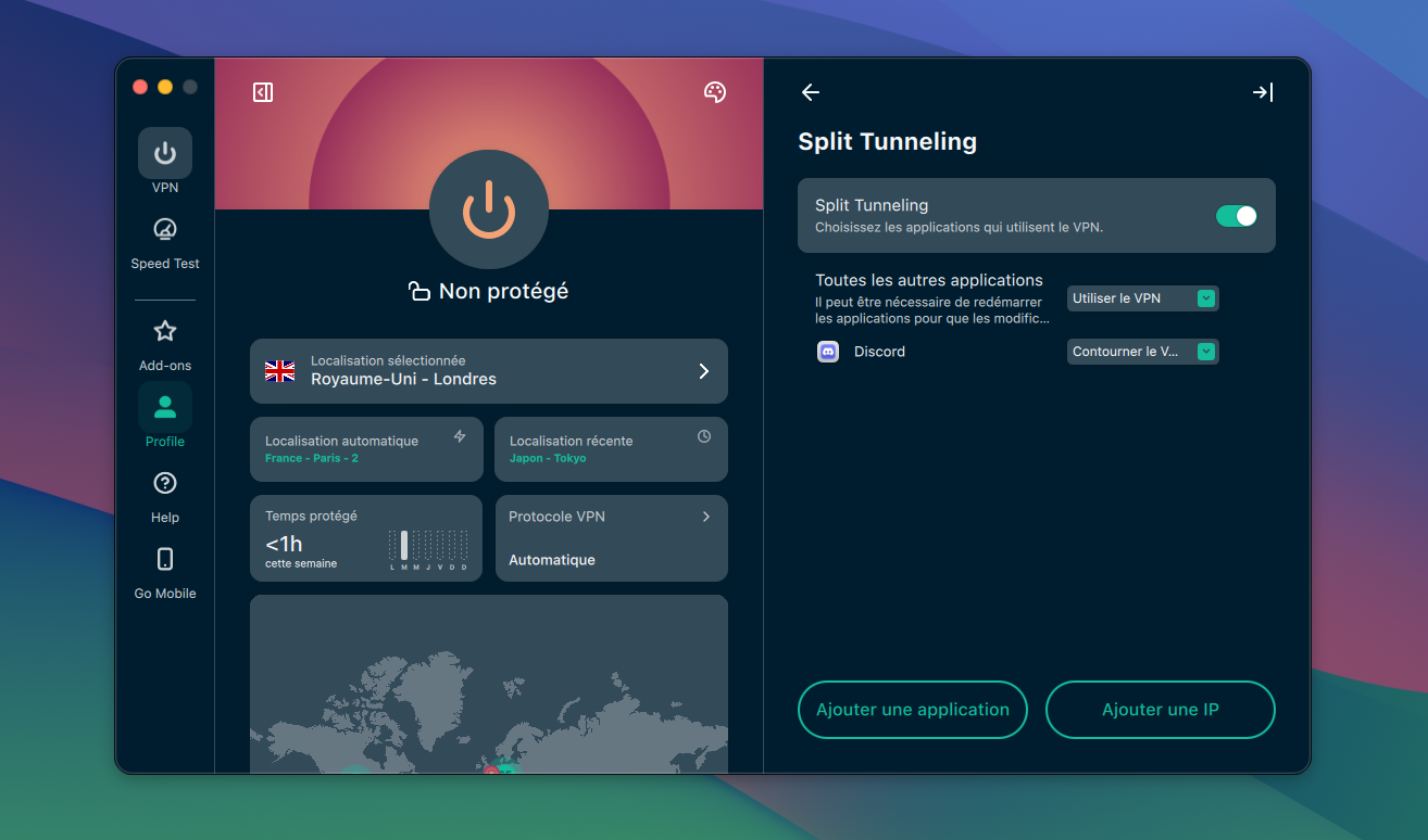 ExpressVPN - Split tunneling settings. © Clubic