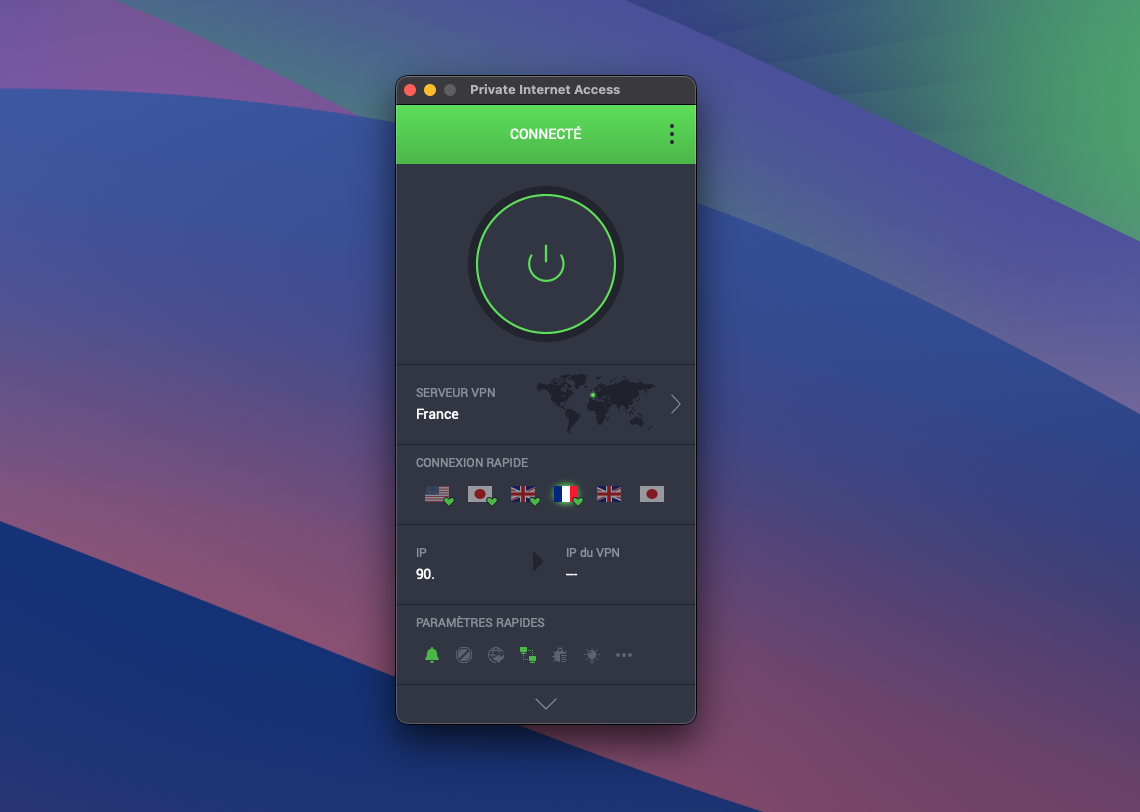 Private Internet Access (PIA) - The two display modes of the VPN interface. © Clubic
