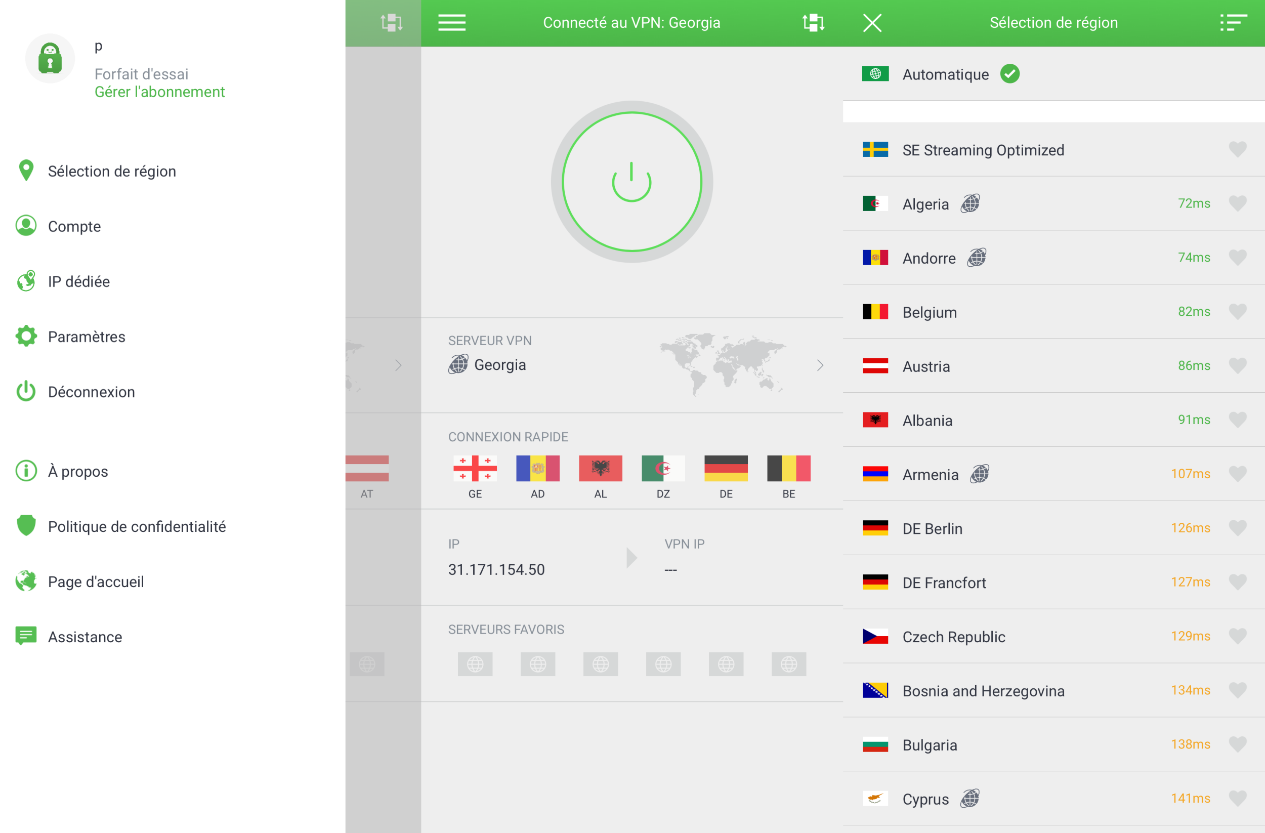 Private Internet Access (PIA) - The VPN app on Android. © Clubic