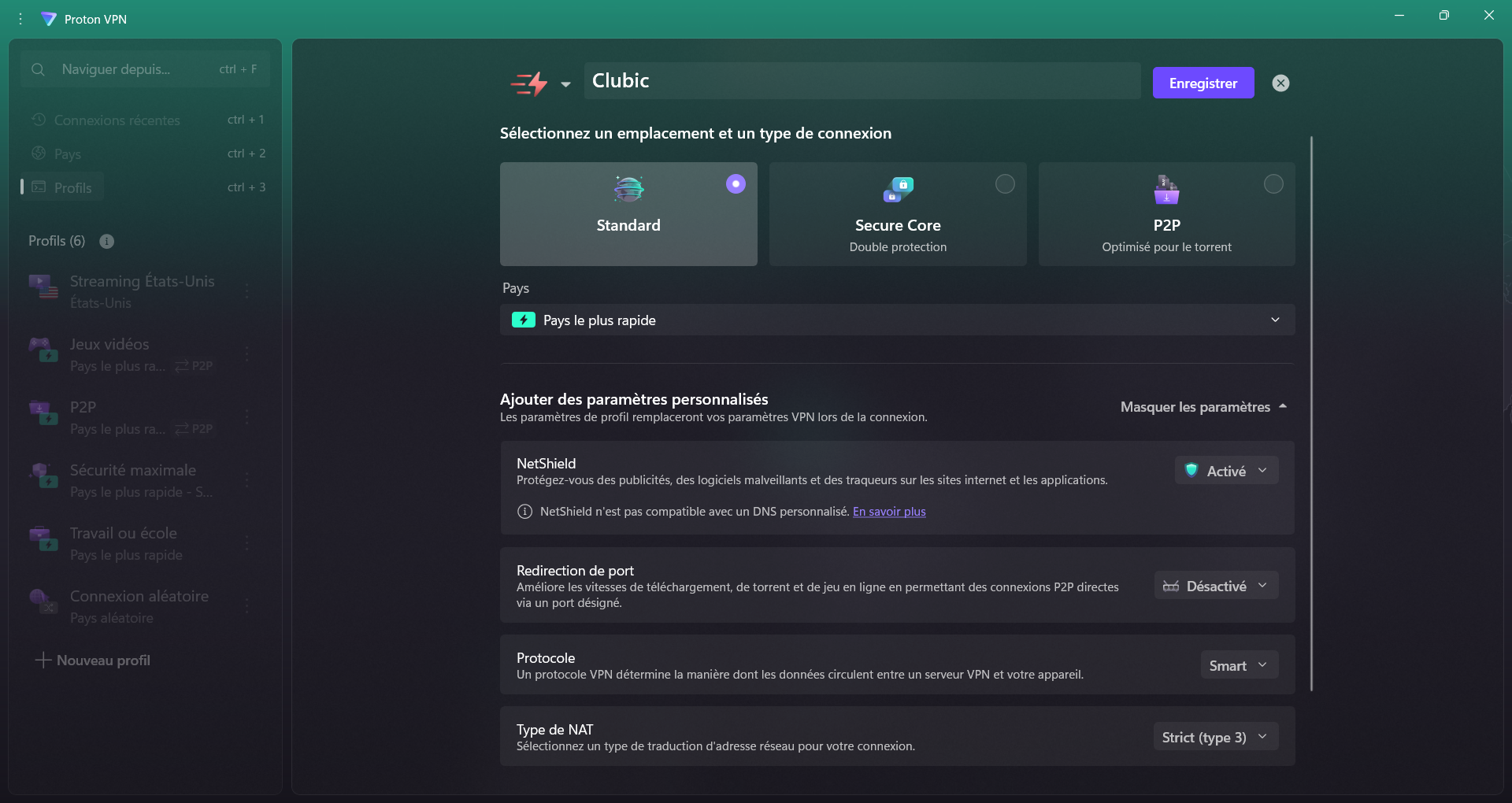 Proton VPN - The creation of a connection profile. © Clubic
