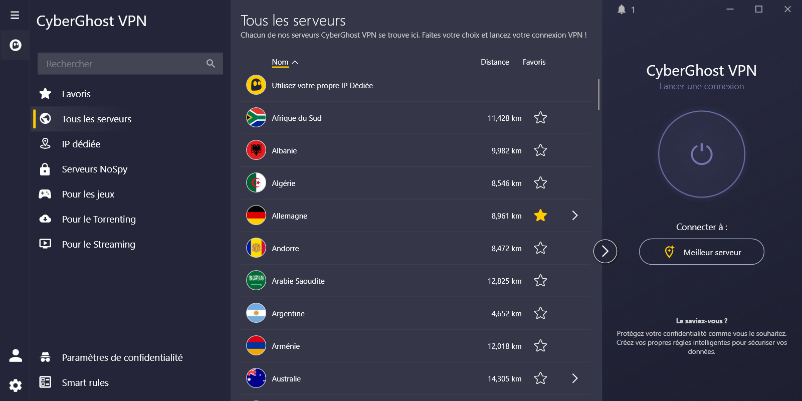 CyberGhost - Les emplacements de connexion couverts par le service. © Clubic