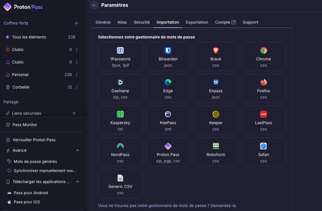 Proton Pass - Password import © Clubic