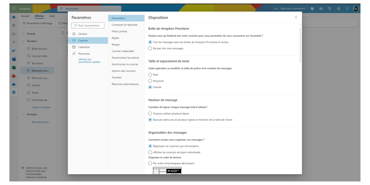 Outlook - Mail layout settings