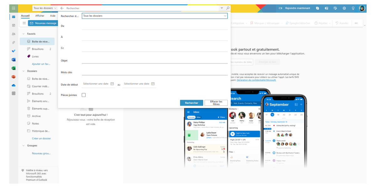 Advanced search in Outlook. © Microsoft