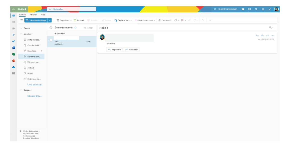 Outlook - Preview of Sent Items