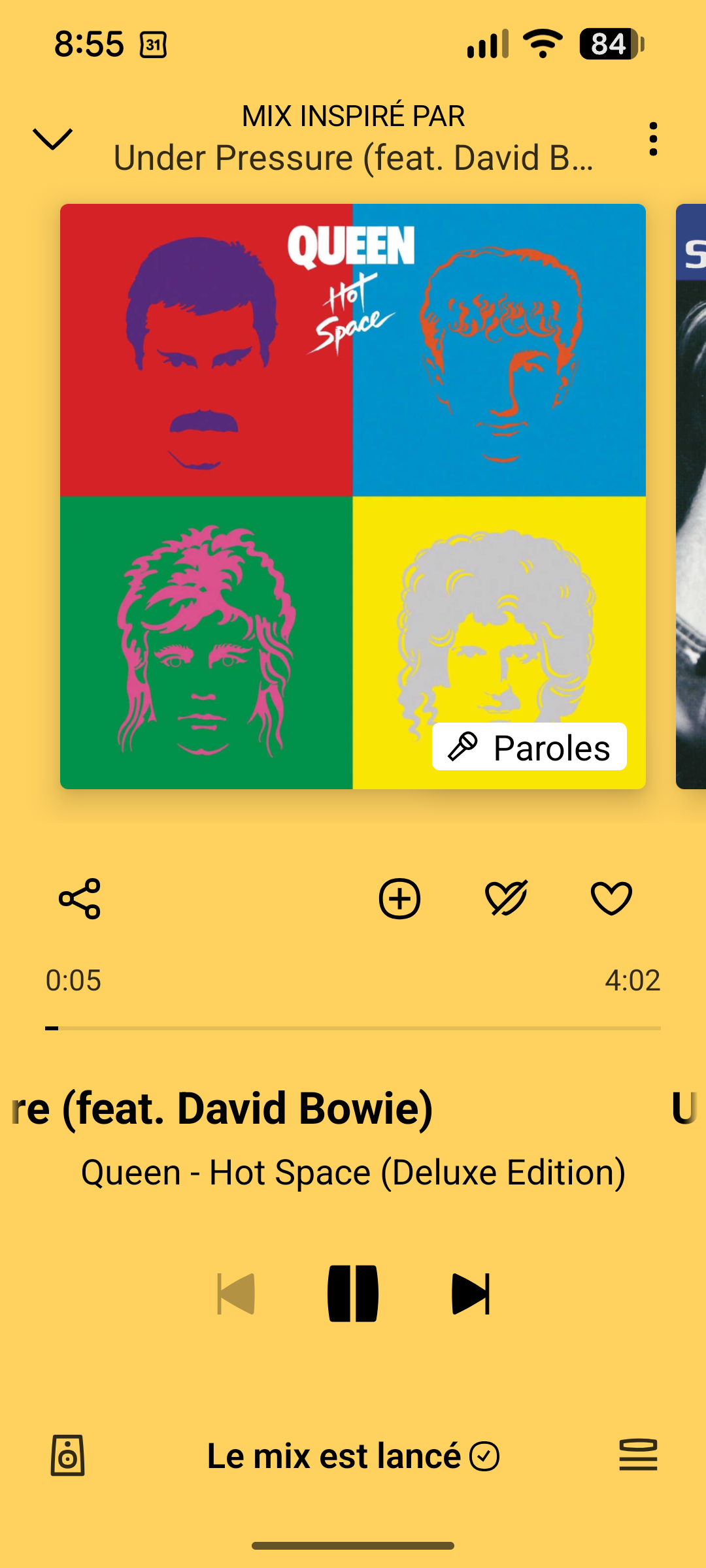 Deezer - L'interface de lecture sur mobile