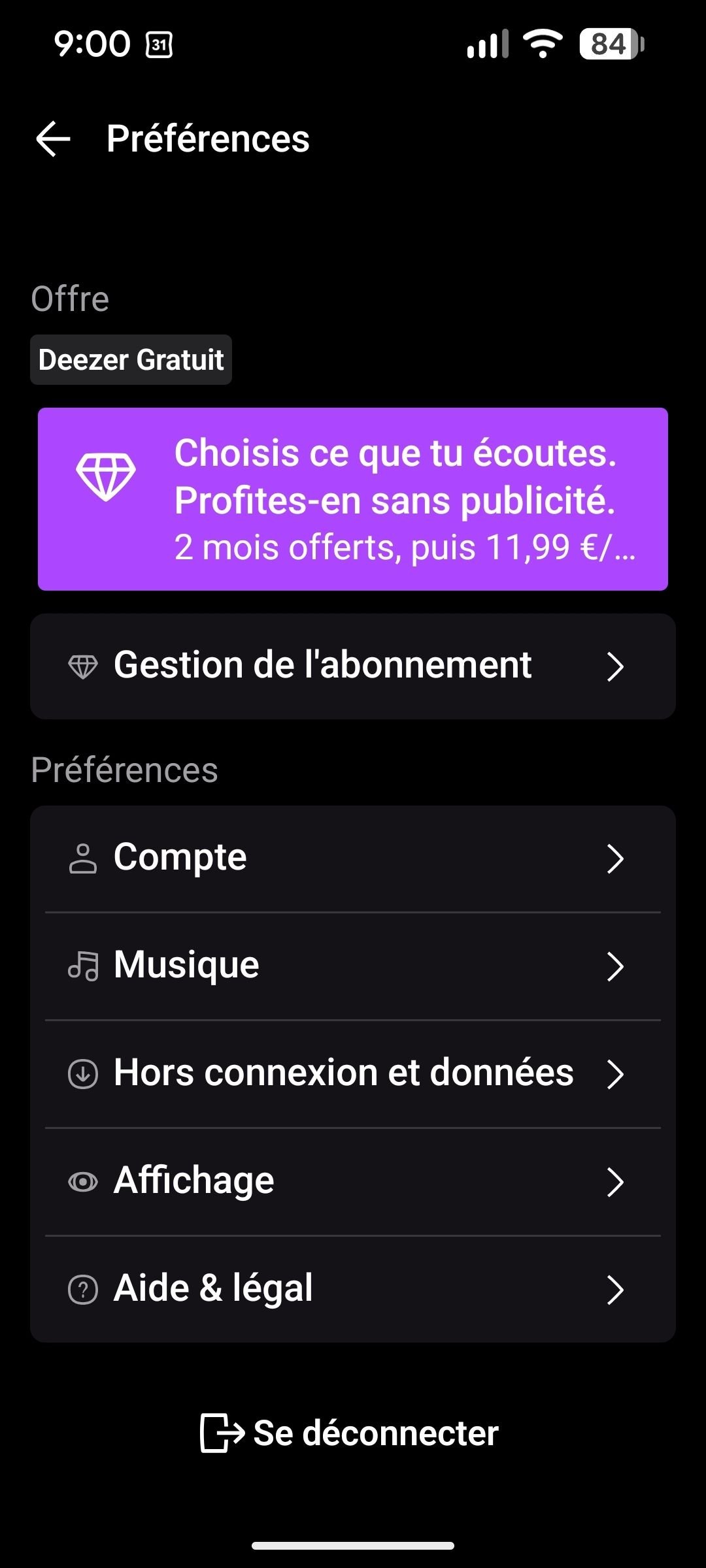 Deezer - Les options sur mobile