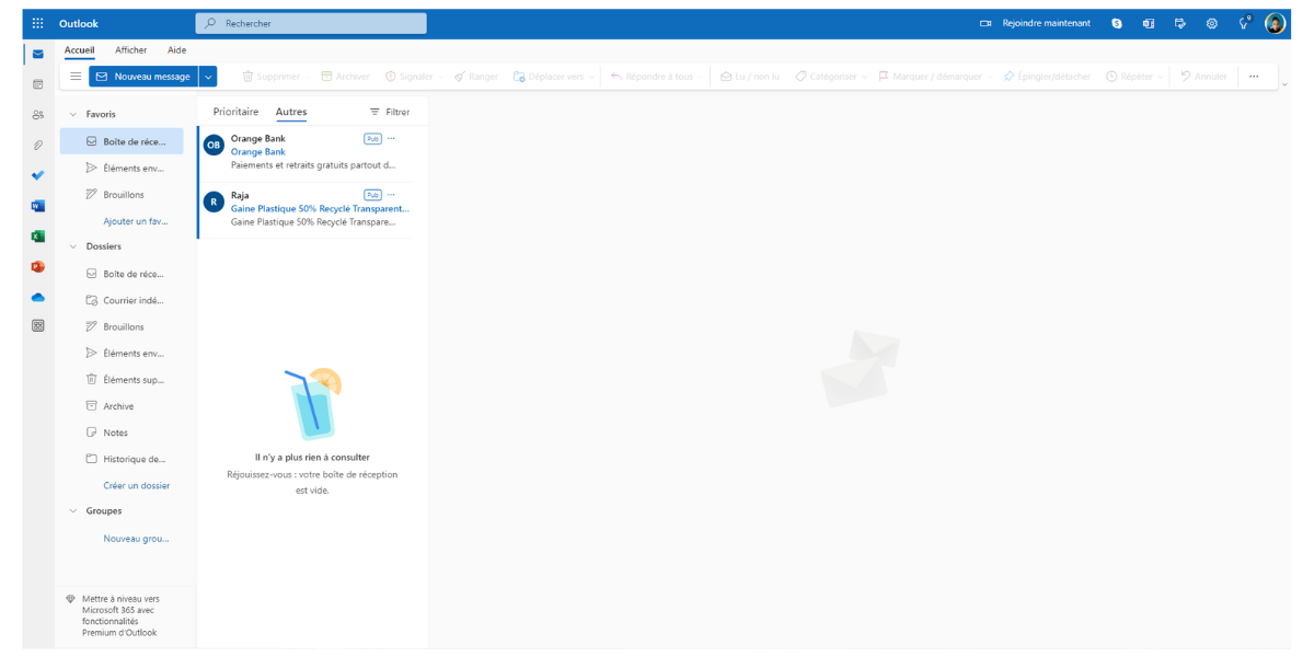 Outlook - Interface of the mailbox